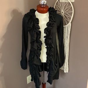 Anthropologie MOTH Black Ruffle Cardigan